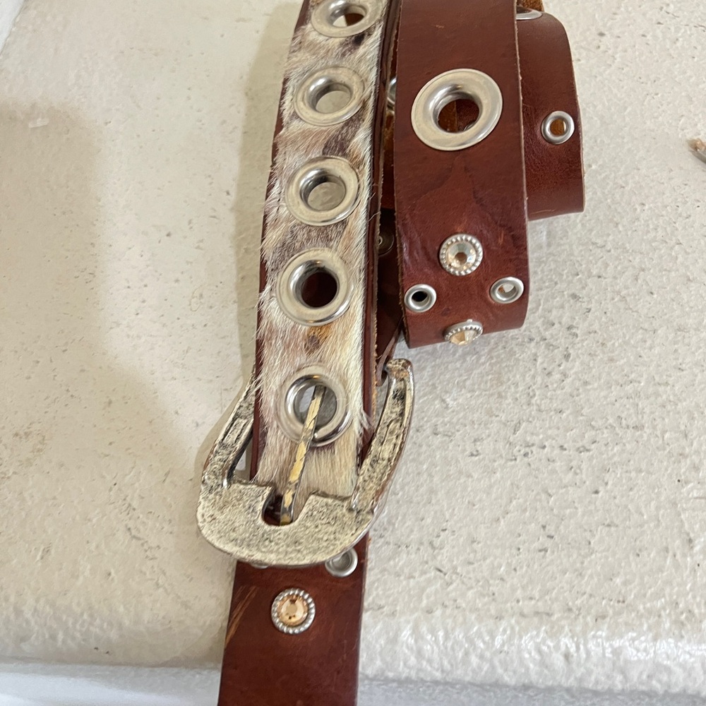 Unisex Leather studded cowhide western cowboy brown belt medium festival - Picture 7 of 16